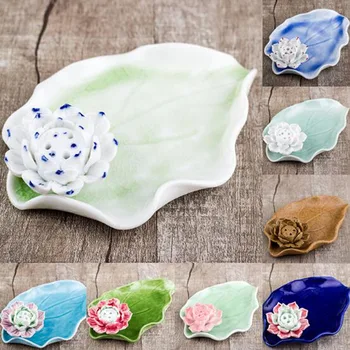 

Ceramic Lotus Incense Holder Lotus Leaf Incense Stick Base Aroma Candle Burner Handmade China Ceramic Crafts Art Home Decor