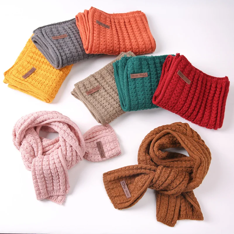 

New Autumn Winter Warm Baby Long Scarf Boys Girls Kids Solid Wool Blends Knitted Scarves Shawl Children Clothing Accessories