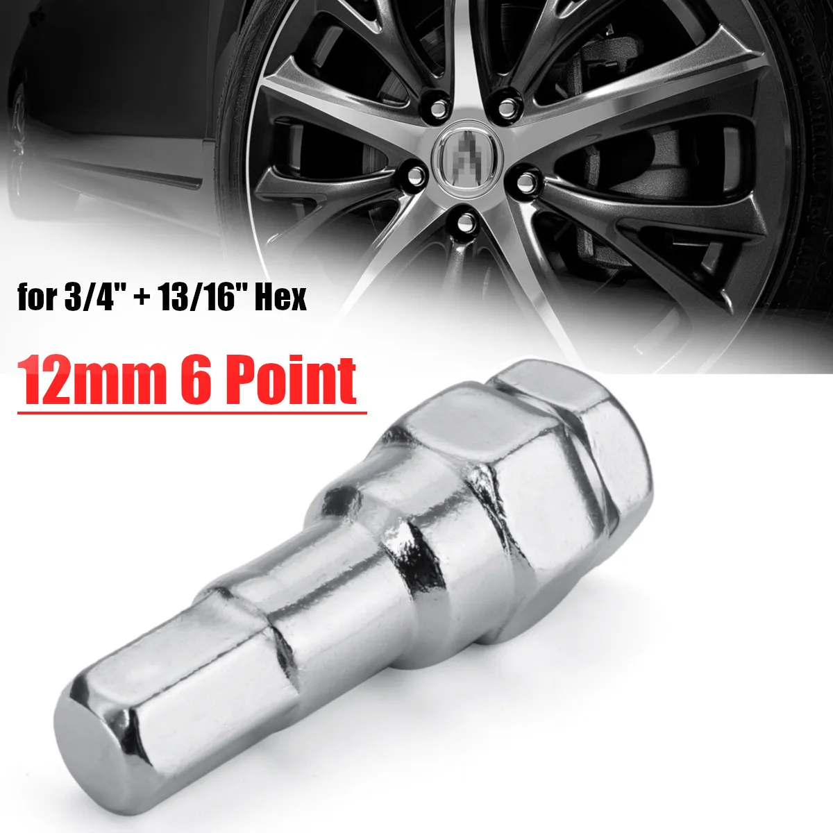 

62mm 6 Point Spline Sided 12mm Hex Key Tuner Wheel Lug Nut Tool Socket Adapter Wrench