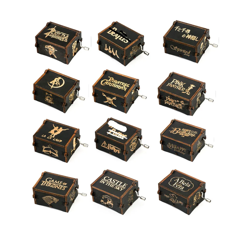 Caja de música de madera Juego de tronos Harri Potter caja de música de madera antigua tallada de madera manivela caja de música regalo de cumpleaños