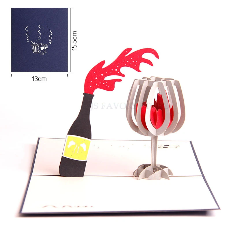 

Free shipping 20pcs Wedding Engagement Business Music theme party 3D Wine glass envelope Invitation card