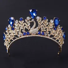 Великолепные Синие стразы, Павлин, свадебная корона, диадема, Модный золотой кристалл, для женщин, свадебные украшения для волос, аксессуары