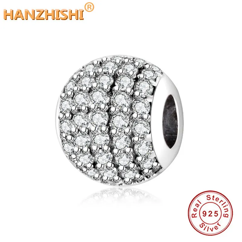 

100% 925 Sterling Silver Beads Round Charm with Clear/Red/Blue CZ Fits Original Pandora Charms Bracelet DIY Jewelry Making 2019