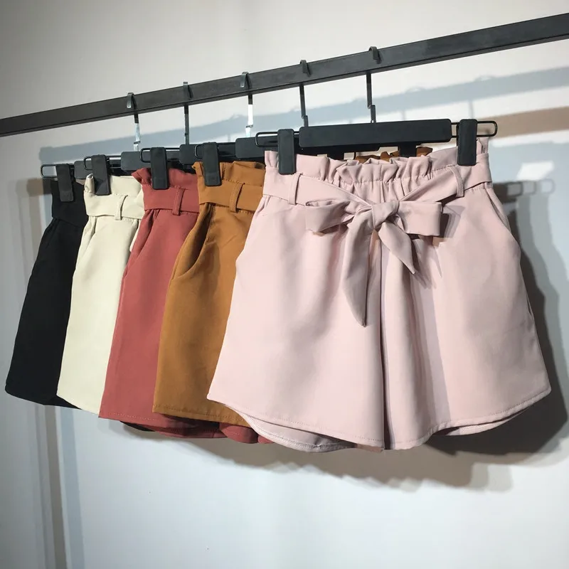 

New Elastic High Waist Shorts Women Summer Plus Size Beach Wide Leg Shorts Pink Elegant Ladies Loose Short Femme Trousers