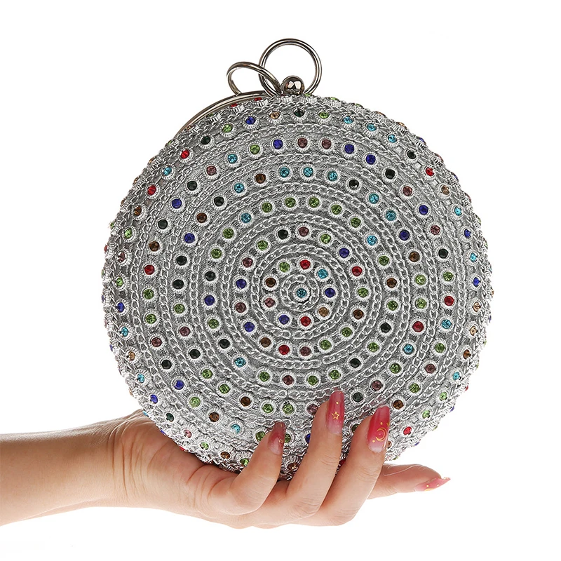 Round ball Evening Bag luxury rhinestone Purse clutch Colorful Diamond Wedding Clutches Gold Silver chains Handbags ZD1307