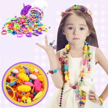 

260PCS Kid Girls Colorful Plastic Pop Beads Snap Together Beads DIY Necklace Bracelet Crafts Rings Jewelry Making Beaded Toy