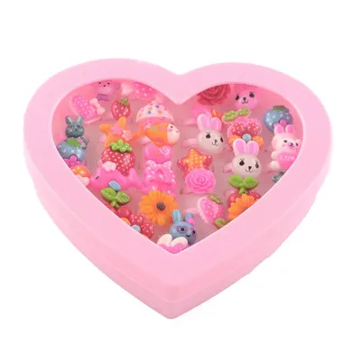 36pcs Per Box 100 шт./кор. смешанные Цвет милые кольца для детей день Святого Валентина ювелирные изделия Пластик дети кольцо для девочек со смешанными Стиль животных фрукты как «подарок» или F95 - Цвет основного камня: 36pcs Per Box