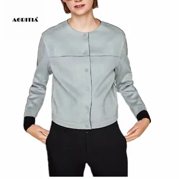 

2019 Women Autumn Suede Jacket O-neck Coat Casacos Feminino
