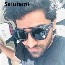 Круглые Солнцезащитные очки из искусственной кожи в оправе для мужчин, новинка, брендовые черные и красные солнцезащитные очки в стиле панк, мужские винтажные очки в стиле стимпанк