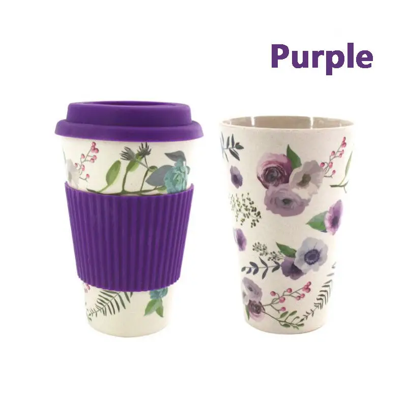 Многоразовые костяного фарфора Керамические дрожные кружки чай кофе кружки для путешествий силиконовая крышка - Цвет: Фиолетовый