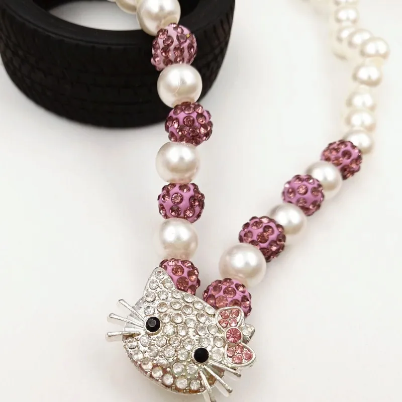 Детские хрустальные браслеты с кошачьей головой для детей, милый браслет Шамбала, браслеты из нитей, браслеты для девочек, ювелирное изделие, подарок - Окраска металла: purple necklace