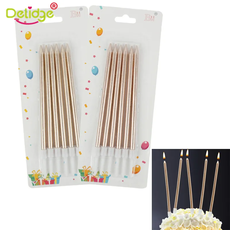 

6 PCS Golden Long Pencil Cake Candles Safe Flames Kids Birthday Party Supplier Bridegroom Bride Wedding Home Decoration