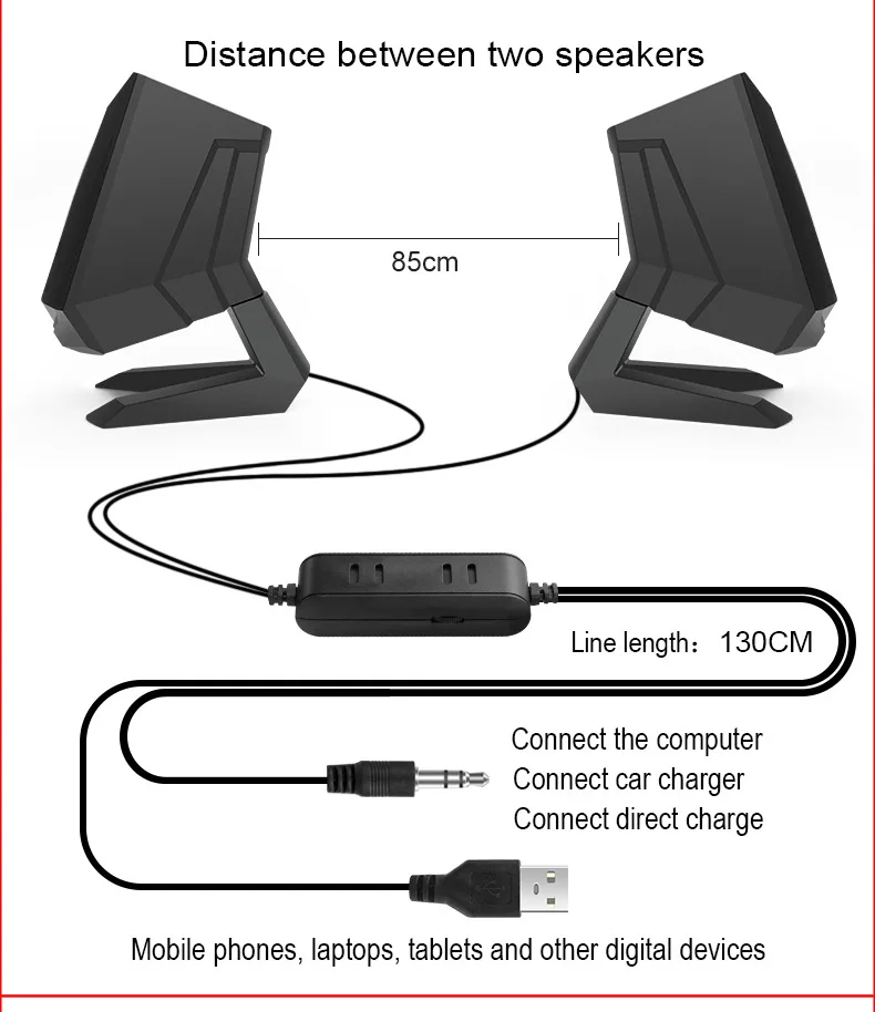 Портативный динамик, USB, двойной рог, проводные колонки, стерео громкоговоритель, музыкальный плеер для настольных ПК, ноутбуков, домашних кинотеатров, телефонов, MP3