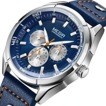 

Quartz Watch Leather Sports Multi-function Dial Chronograph Luminous Calendar Display Men Wrist Watch Waterproof Male Clock