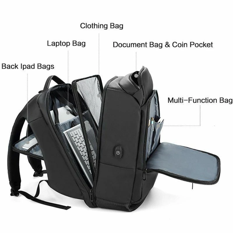 

Men Laptop Backpack Waterproof Multifunctional Rucksack with USB Port for Outdoor Travel PO66