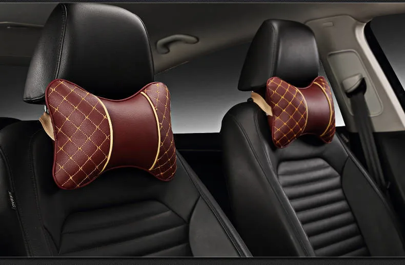 Абсолютно новые полностью из искусственной кожи автомобильные подушки для шеи удобные универсальные 2 шт. подголовник подходит для большинства автомобилей заполняет волокно
