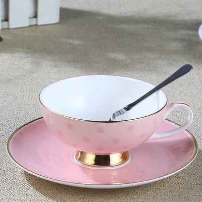 1 кофейный набор, розовая керамическая кофейная чашка из костяного фарфора с блюдцем, комплект, британская черная чайная чашка, посуда для напитков - Цвет: 06