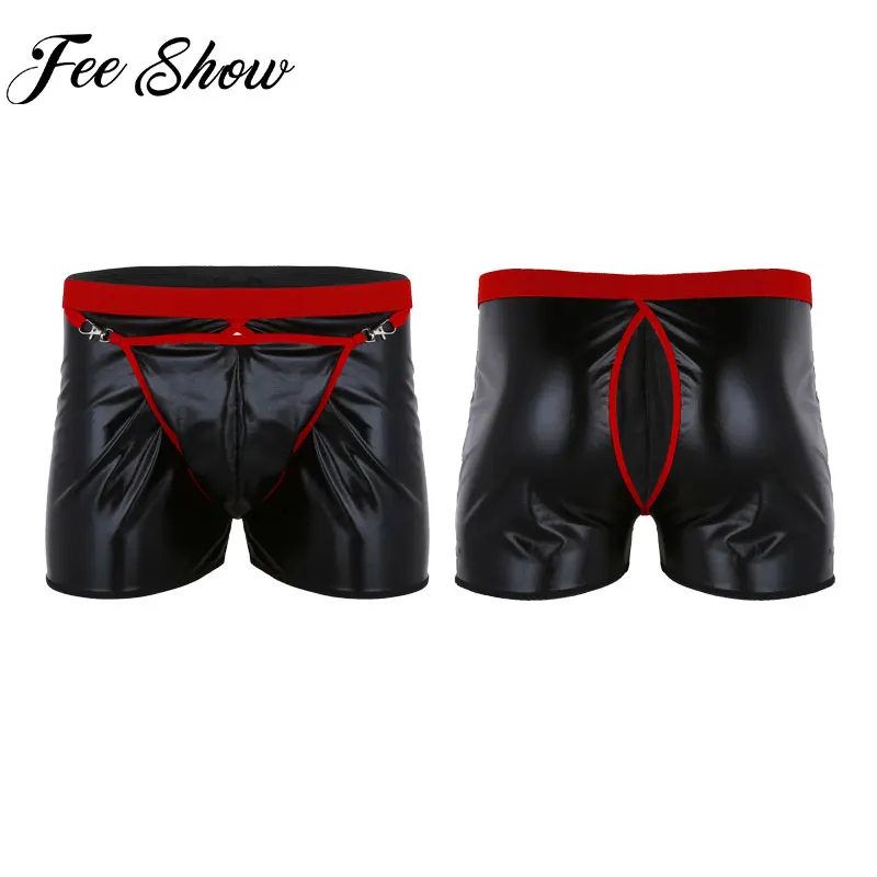 

FEESHOW Men Boxershorts Male Underpants Boxer Homme Mens Underwear Open Back Gay Wetlook Panties Cueca With Bulge Pouch
