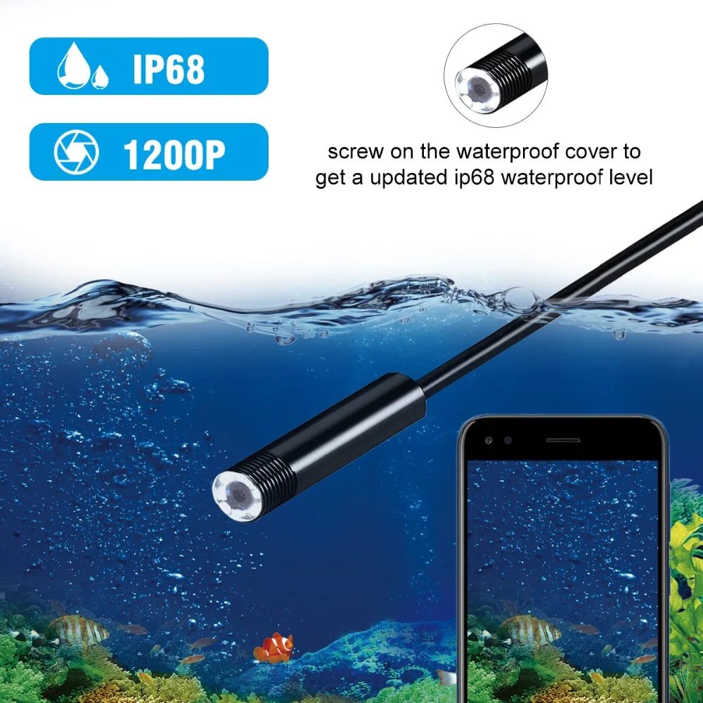  1200P Endoscope Camera Wireless Endoscope 2.0 MP HD Borescope Rigid Snake Cable for IOS iPhone Andr