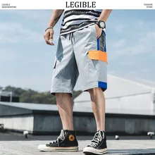 Разборчивые шорты-карго, мужские летние прямые однотонные повседневные шорты с эластичной резинкой на талии до колена, уличная одежда, мужские шорты s