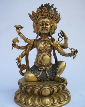 

Tibet Religion 100% Bronze 24K Gold 3 Head 6 arm Parnashavari Buddha statue