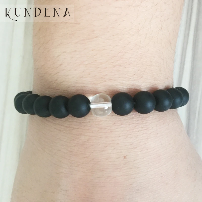 Matte Onyx Quartz eye and Matte Onyx bracelet Stretch Black Unisex bracelet