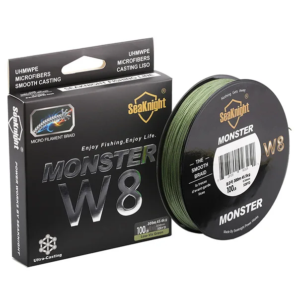 SeaKnight MONSTER W8 Fishing Line 300M 8 Strands Braided PE Line 15 20 30 40 50 80 100LB - Цвет: low green