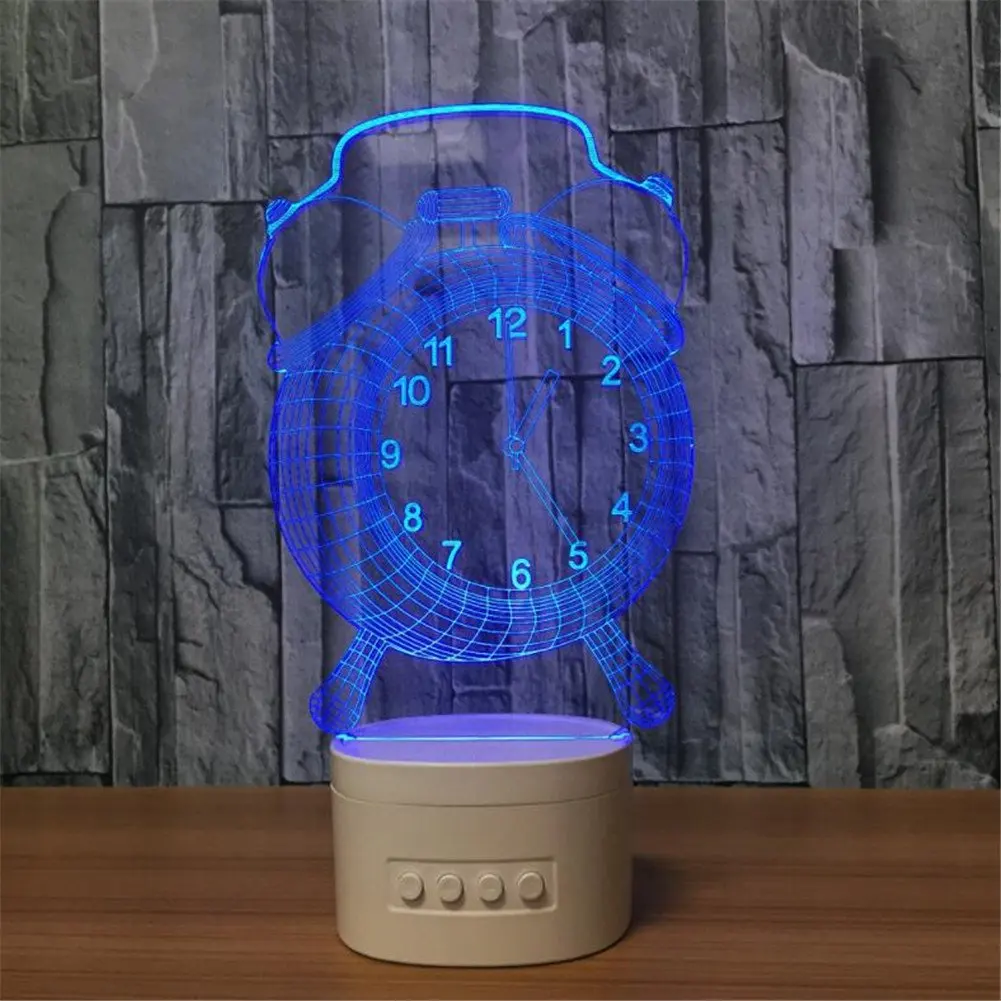 3D будильник Оптическая иллюзия Видимый Ночной светильник с Bluetooth динамик база Led Настольная лампа, 5 цветов для Usb, детей