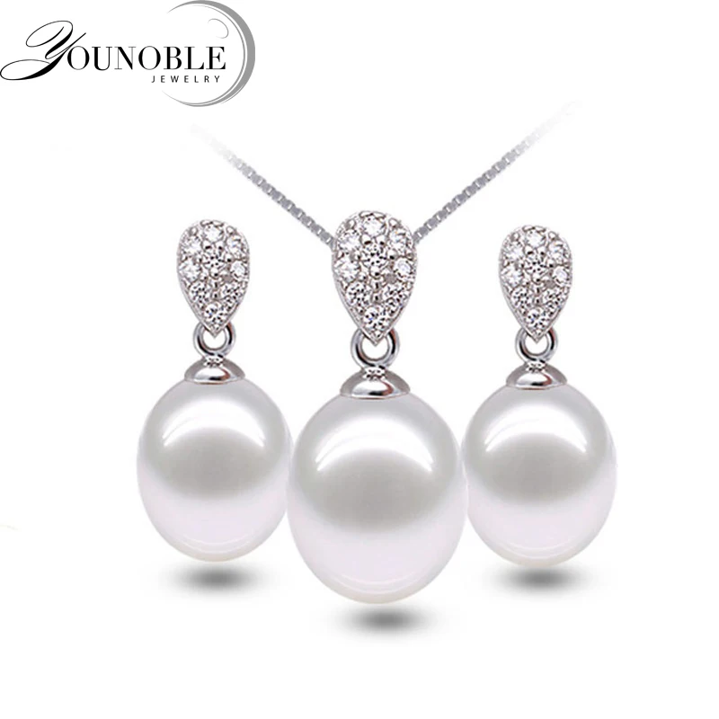 

Real 925 silver jewelry set women,natural freshwater pearl pendant necklace earring sets party gift