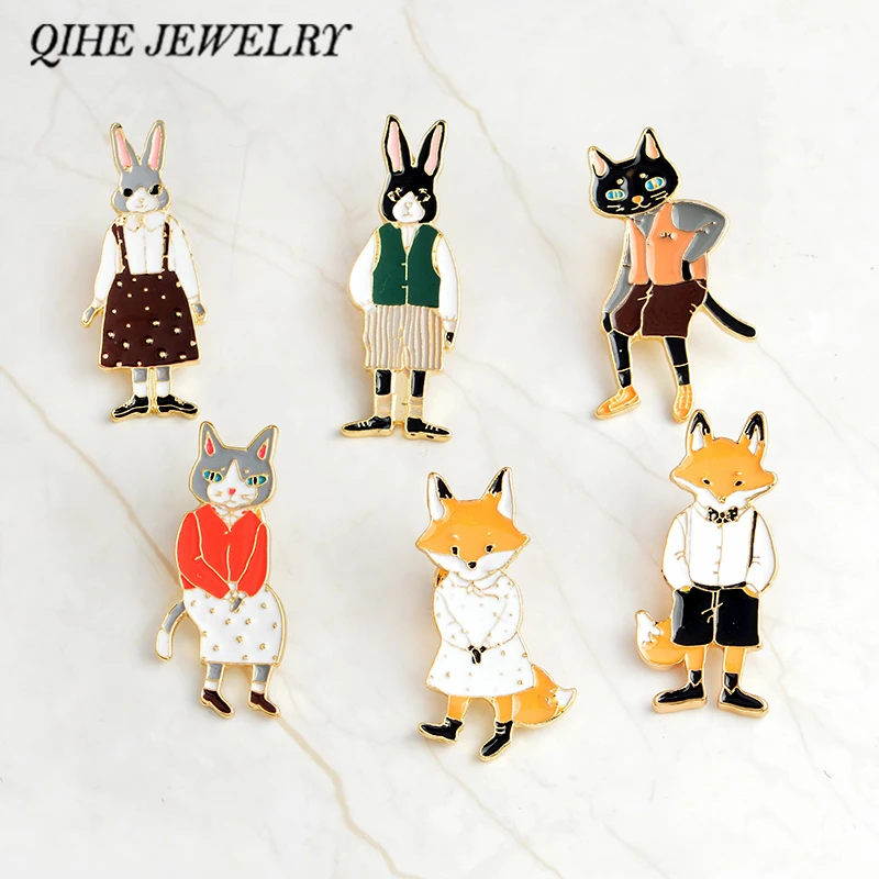 Animal Jewelry Pins Brooches Rabbit Fox Cat enamel pin Badges Hat Backpack Pin