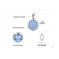 JewelryPalace Flower 1.2ct Created Blue Spinel 925 Sterling Silver Pendant Necklace for Woman Fashion Gift Fine Jewelry No Chain 5