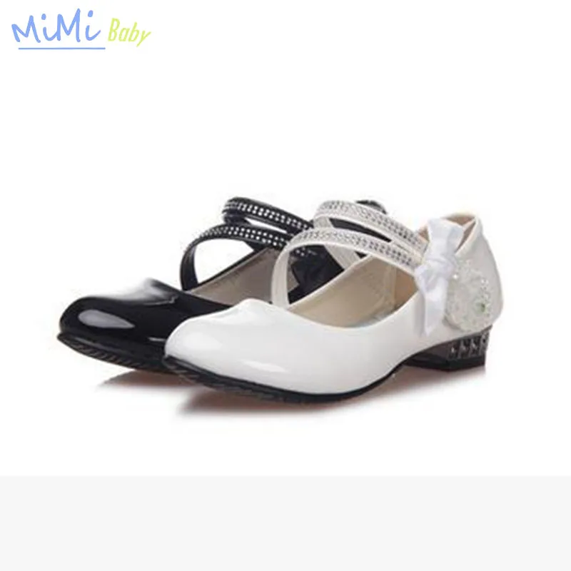 

2017 Spring Children Leather Shoes Korean Girls Princess Kids Solid Black/white Low-heeld Show Dance Shoes for Party