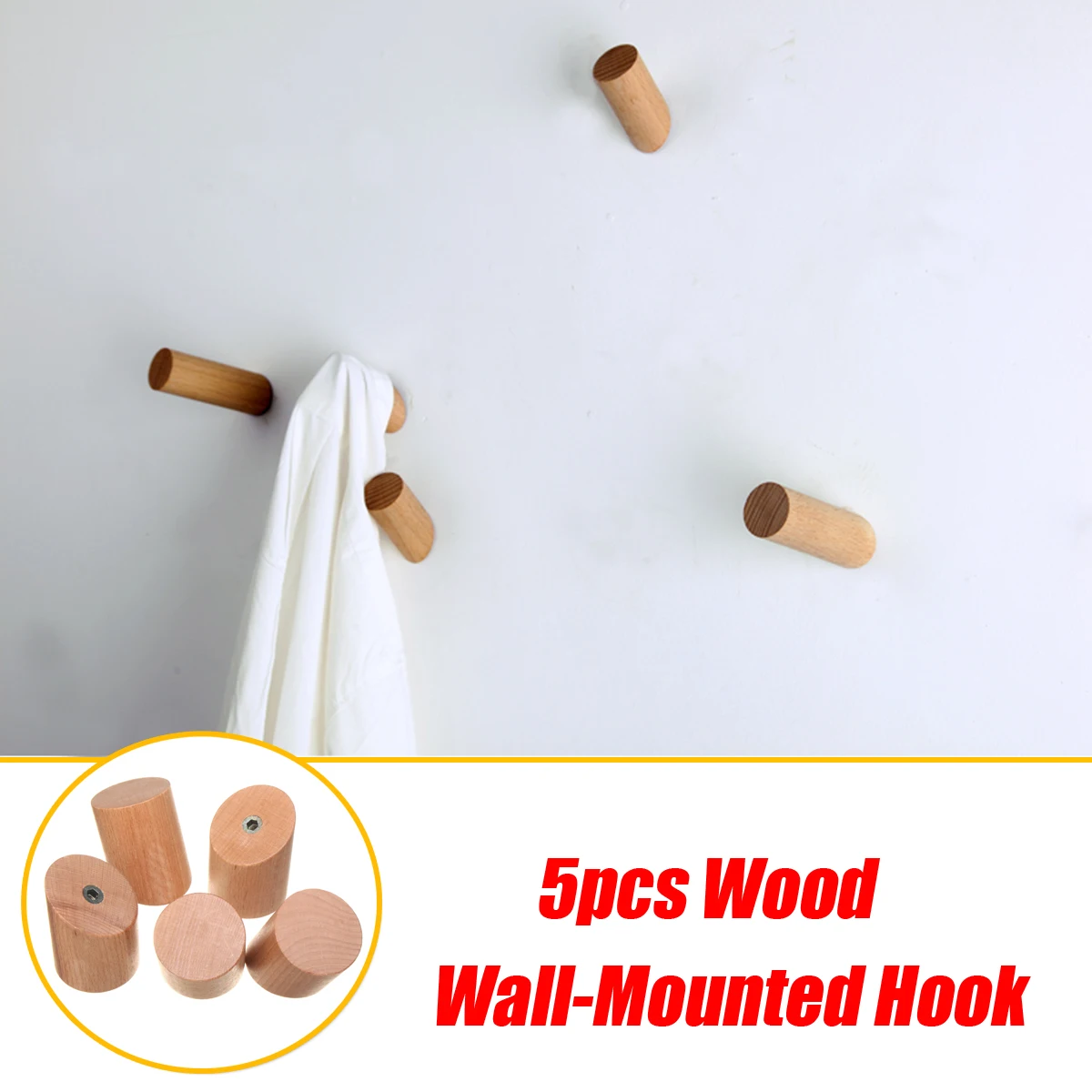 

5Pcs Wooden Hook Environmental Creatives Coat Hook Multi-function Home Decorative Hat Bag Hook Hanger