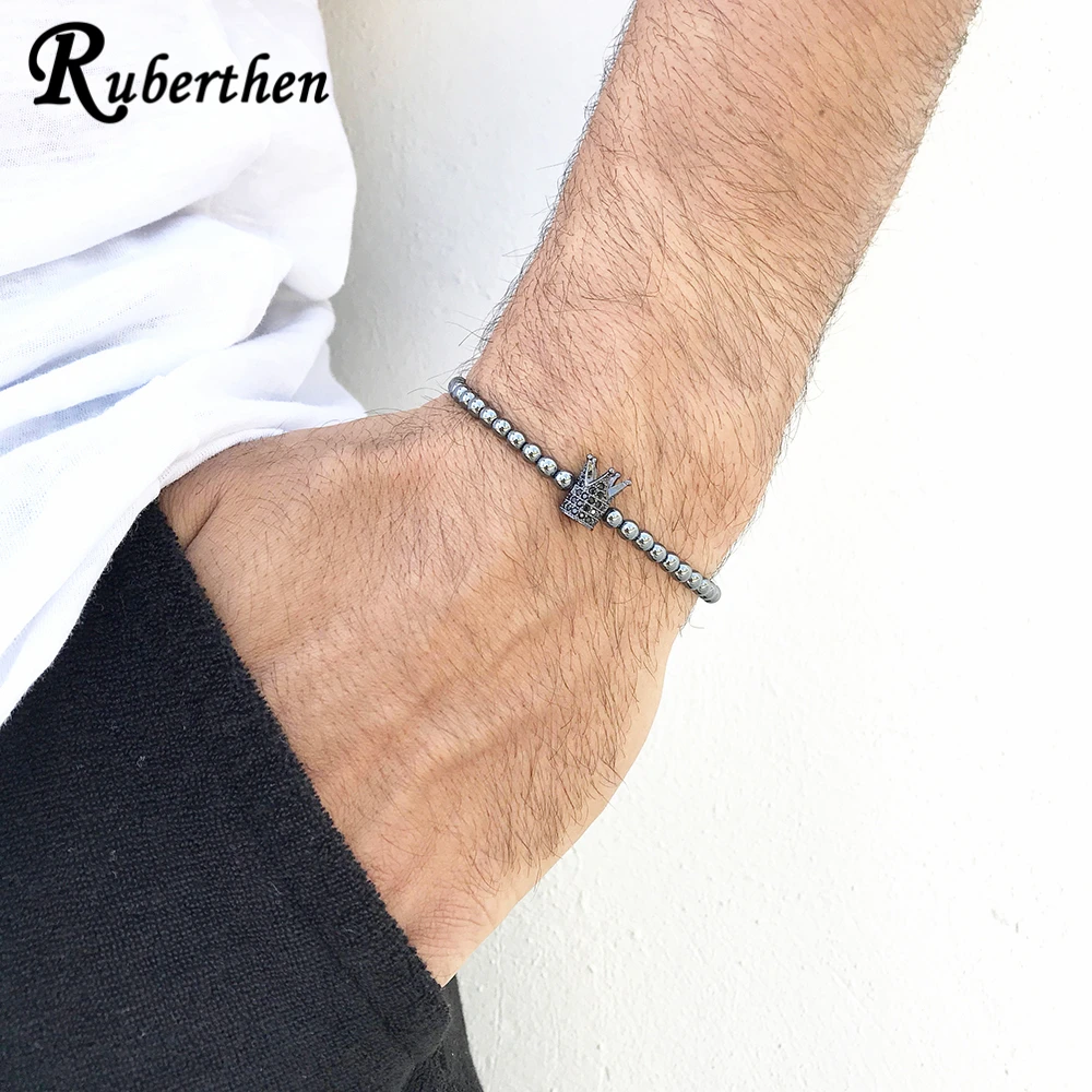 Ruberthen 2018 Новый дизайн мужской браслет Корона CZ бусы высокое качество натуральный