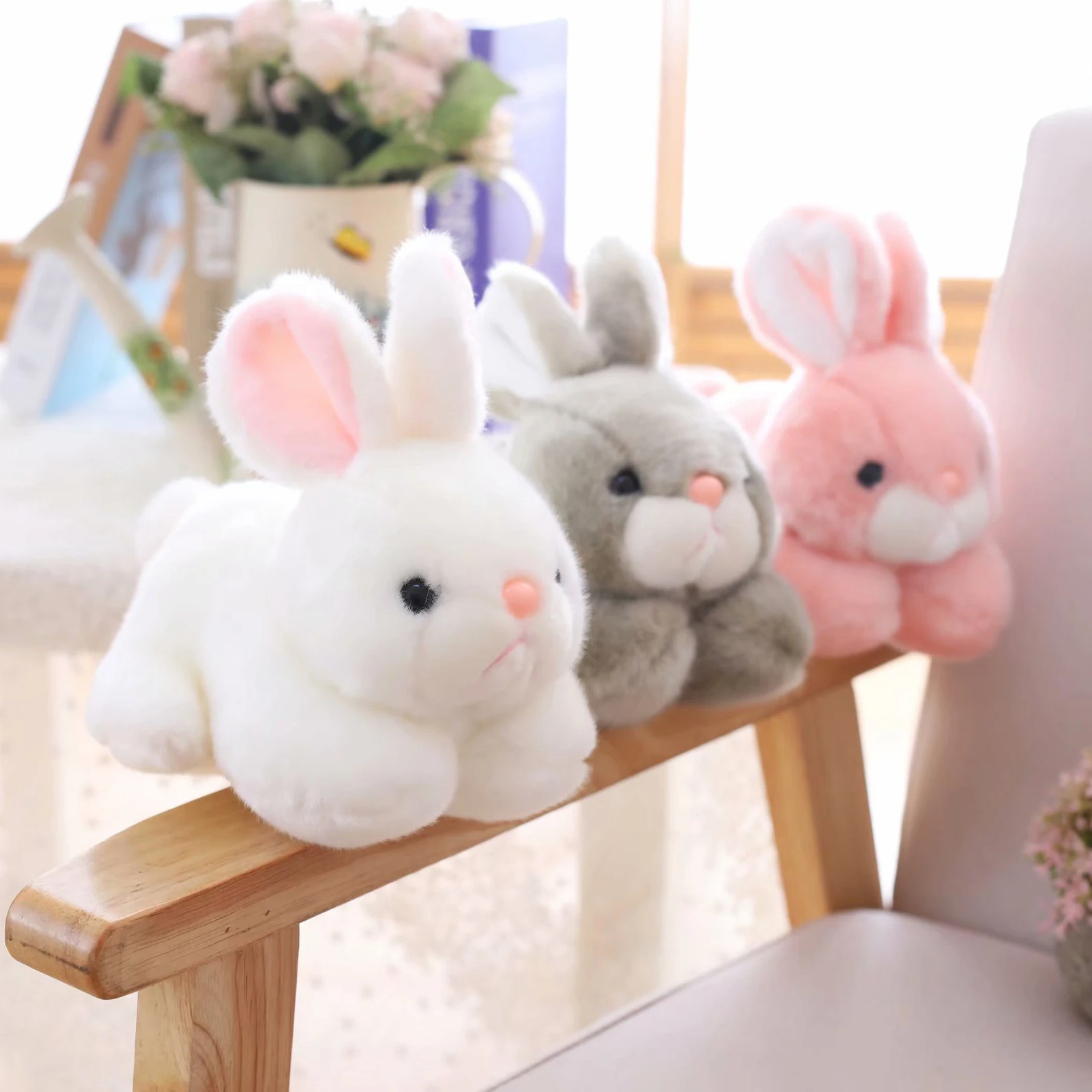 

Cute Lying Rabbit Plush Toy Pink/White/Grey Cuddly Animals Rabbits Bunny Stuffed Doll Kids Huggable Comforting Plushie 15/20cm