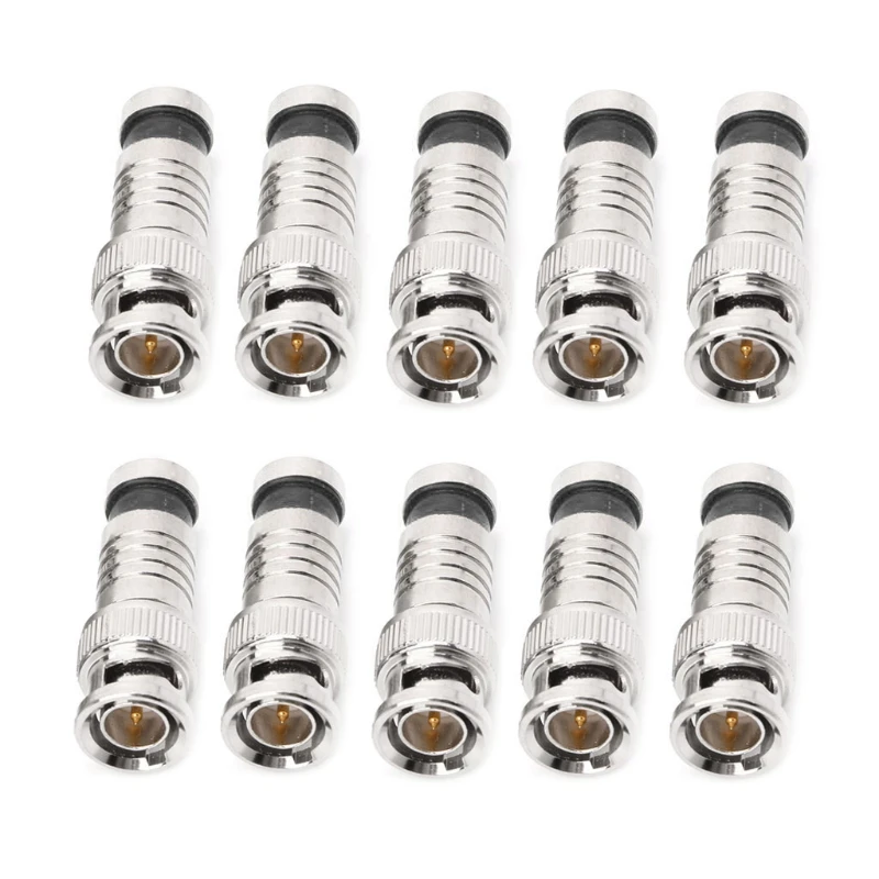 

10 Pcs BNC RG59 Male Adapter Coax Connector Audio Coupler Joiner Plug Adaptor