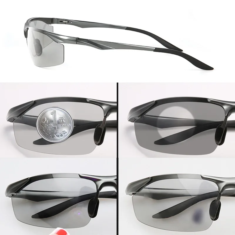 Мужские фотохромные солнцезащитные очки, поляризационные, UV400, алюминиево-магниевые, для вождения, для езды, спортивные, полудрагоценные, брендовые, дизайнерские, солнцезащитные очки