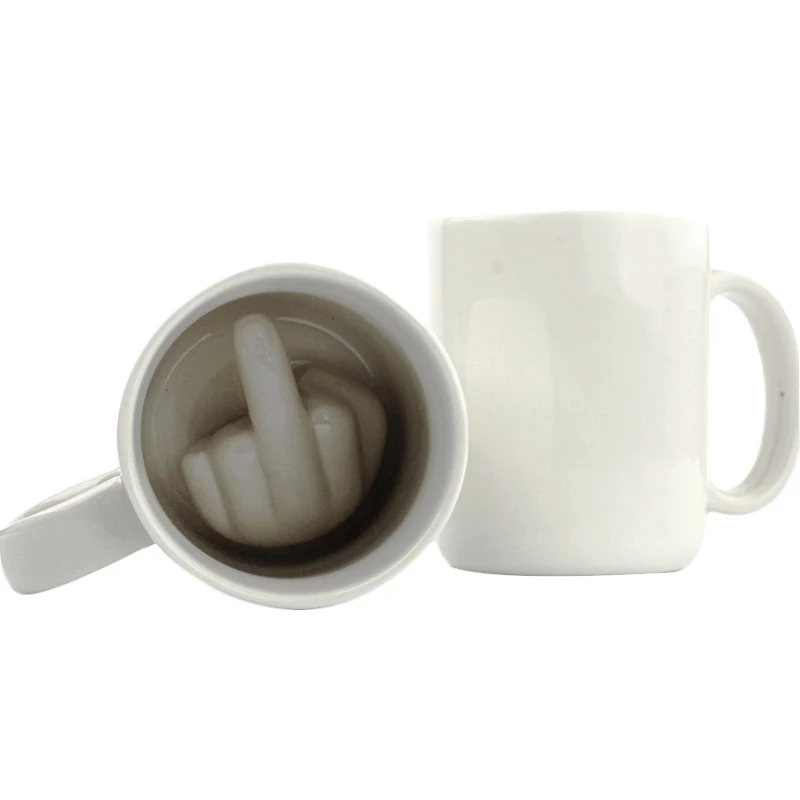 

KHGDNOR Middle Finger Mug Ceramic White Coffee Cup 300 ml Tea Milk Water Cup