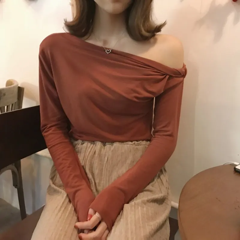 

One shoulder blouse shirt cotton women Sexy slim long sleeve tops fashion autumn women's shirt and blouse spring large blouses