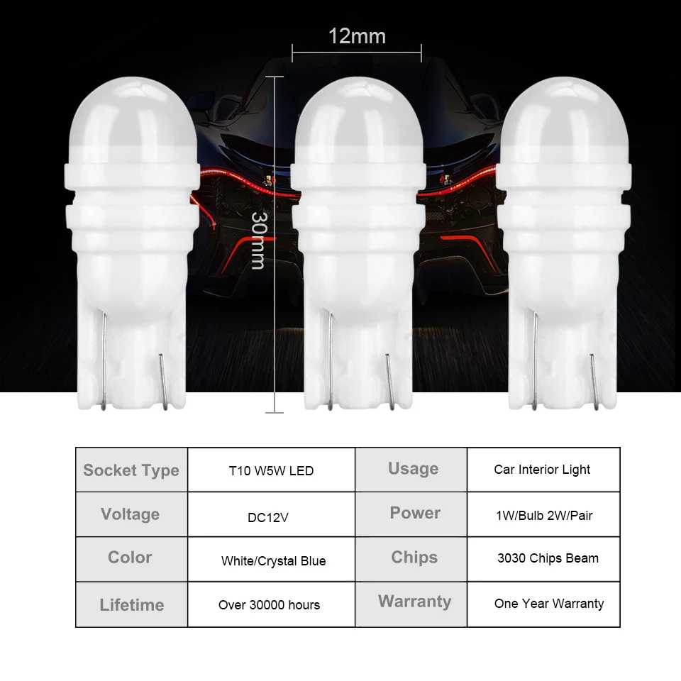 ANMINGPU 2x Signal Lamp T10 Led W5W 3030 168 194 T10 Led Bulb Ceramics Auto License Bulb Interior Wedge Clearance Light White ANMINGPU 2x Signal Lamp T10 Led W5W 3030 168 194 T10 Led Bulb Ceramics Auto License Bulb Interior Wedge Clearance Light White