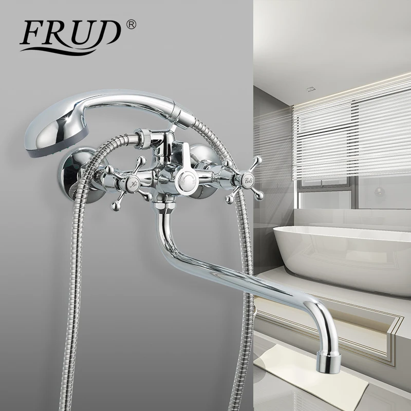 

FRUD Shower Faucet Bathroom Chrome Shower Faucet Wall Mounted Bath Water Mixer Taps hot and cold Faucet Dual Handle Mixer