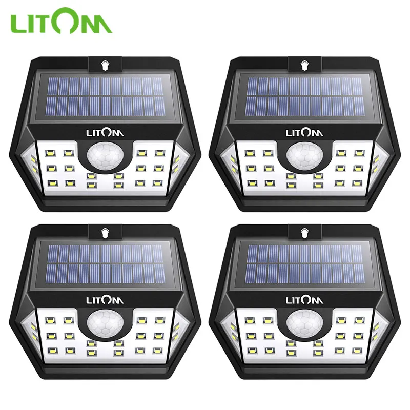 

4 Pack Litom 20 LED Solar Light Super Bright Motion Sensor Security Wall Lamp Outdoor Garden 120 Angle Wide-angle LED Wall Light