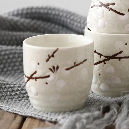 Small glass B Японский маленький кувшин, чашка, теплое вино, банка, винный набор, лоток, простой сливовый узор, саке, инструмент, керамическая посуда, суши, поставка в азиатском стиле - Цвет: Small glass B