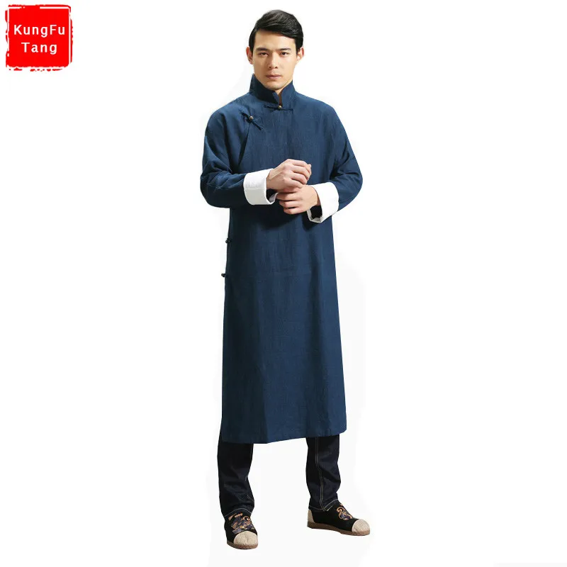 

Manual Design Chinese Style Man Jackets Traditional Kung Fu Slant Opening Linen Gown Loose Activity Men Wing chun robe Clothing