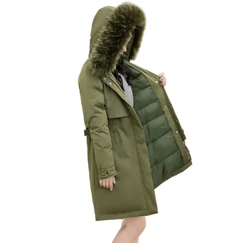 

winter women hooded coat fur collar thicken warm long jacket female plus size Floral embroidery outerwear parka ladies feminino