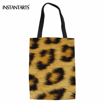

INSTANTARTS Fashion Leopard Print Women Cotton Shopping Bags Friendly Eco Bags for Woman's Shopper Reusable Protection Tote Bags