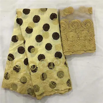 

High class wedding/paty 5Y African cotton jacquard bazin lace fabric with 2Y French net lace material WBN14