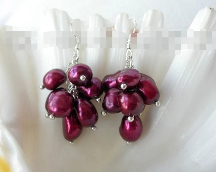 

free shipping 12329 baroque red freshwater pearl dangle grape earrings