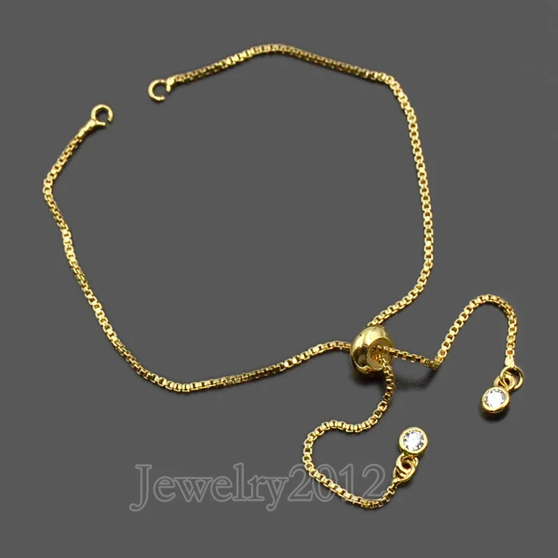 

20PCS/Lot Gold Zircon Rhinestone Adjustable 18 K Chain Bracelet set For Connector Link Findings 1.2mm Diy Jewelry Wholesale