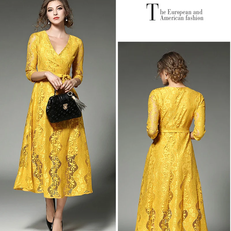 Брендовое модное кружевное платье новинка 2017 весеннее женское сексуальное с v